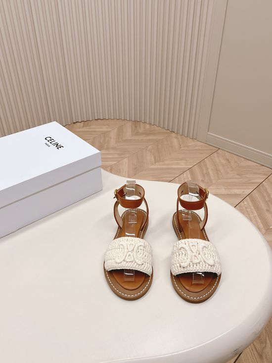 Celine Vintage Style Flat Slide Sandals Genuine Leather