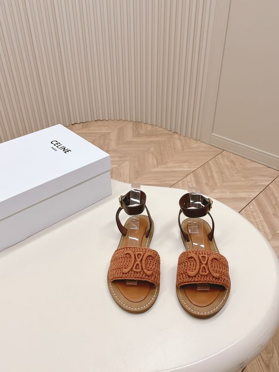 Celine Vintage Style Flat Slide Sandals Genuine Leather