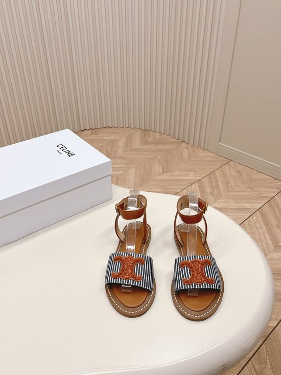 Celine Vintage Style Flat Slide Sandals Genuine Leather
