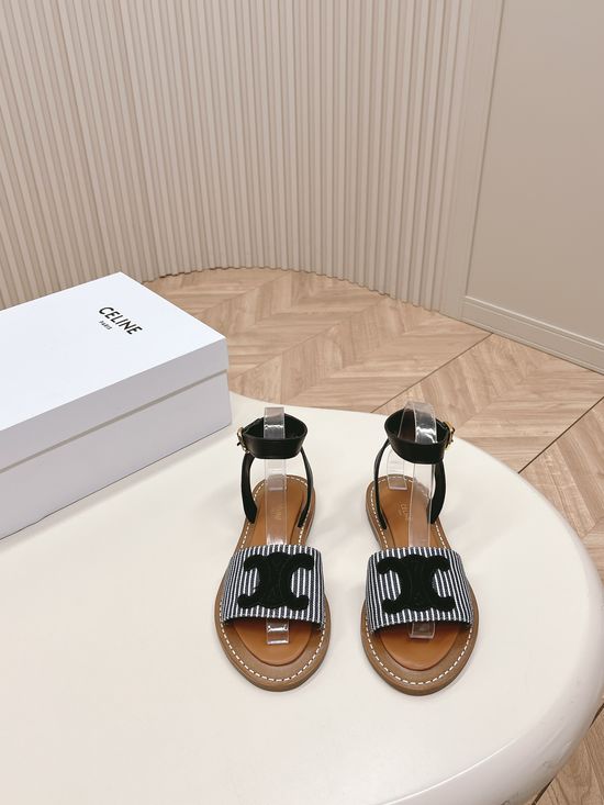 Celine Vintage Style Flat Slide Sandals Genuine Leather