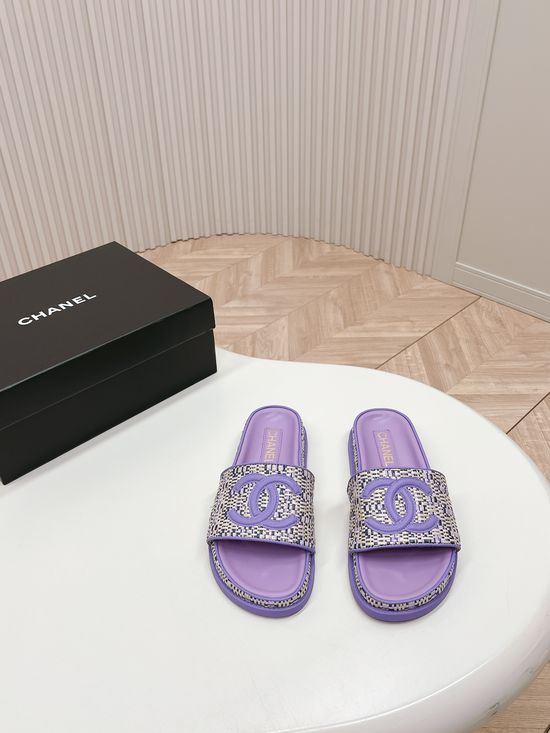 Chanel Woven Leather Comfortable Casual Slip On Sandals