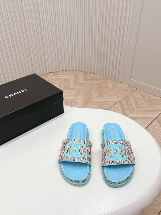 Chanel Woven Leather Comfortable Casual Slip On Sandals