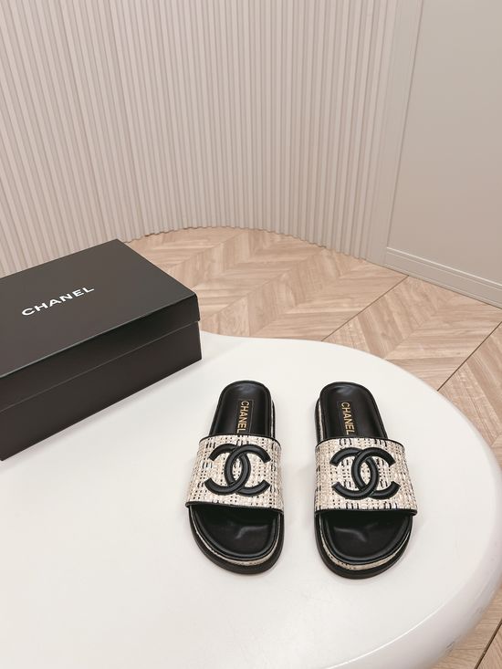 Chanel Woven Leather Comfortable Casual Slip On Sandals