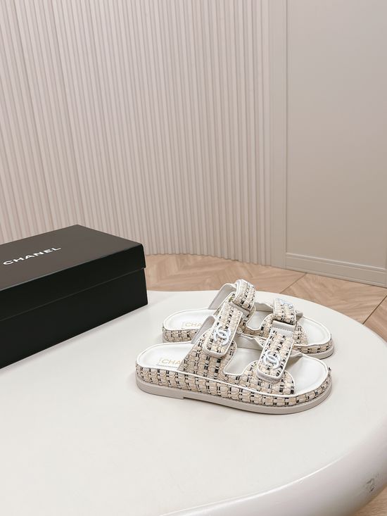 Chanel Quilted Platform Beach Sandals Slides