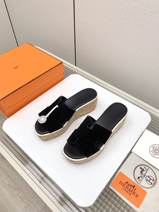 Hermes Thick Sole Casual Slides Premium Leather Upper