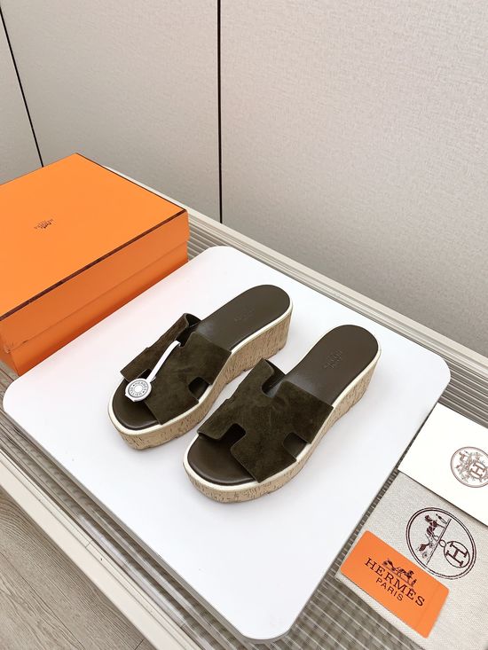 Hermes Thick Sole Casual Slides Premium Leather Upper