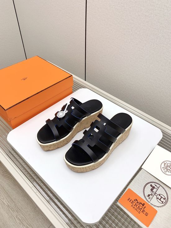 Hermes Thick Sole Casual Slides Premium Leather Upper