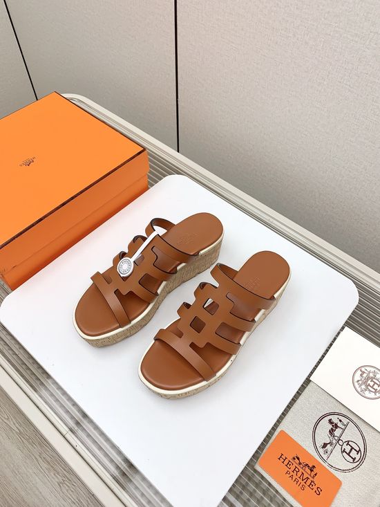 Hermes Thick Sole Casual Slides Premium Leather Upper