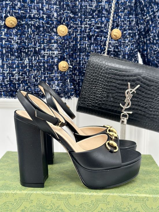 Gucci Metal Buckle High Platform Stiletto Heel Leather Sandals