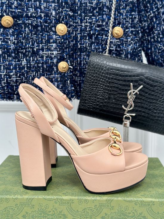 Gucci Metal Buckle High Platform Stiletto Heel Leather Sandals