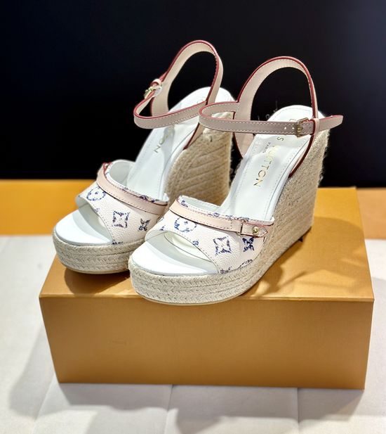 Louis Vuitton Cowhide Espadrille Wedge Sandals with Platform Sole