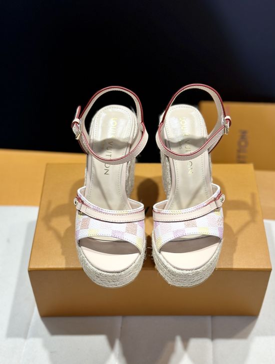 Louis Vuitton Cowhide Espadrille Wedge Sandals with Platform Sole