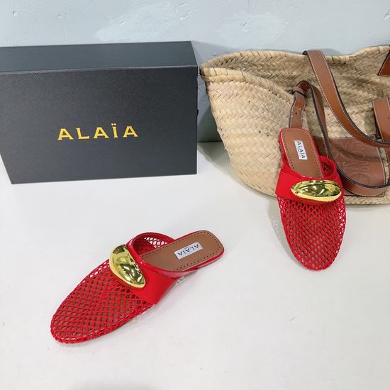 Alaia Woven Mesh Flat Ballet Shoes With Metal Buckle