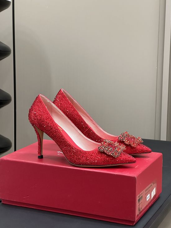 Roger Viver Crystal Buckle Leather High Heel Dress Shoes