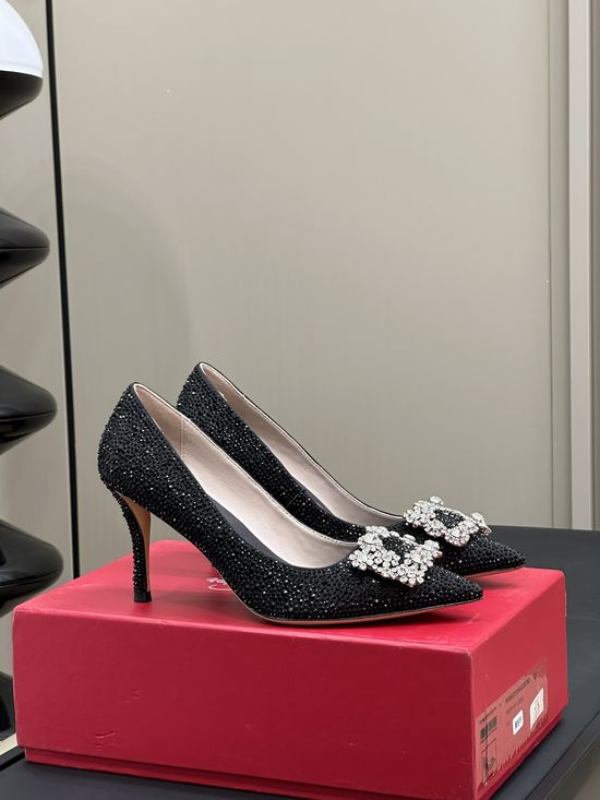 Roger Viver Crystal Buckle Leather High Heel Dress Shoes
