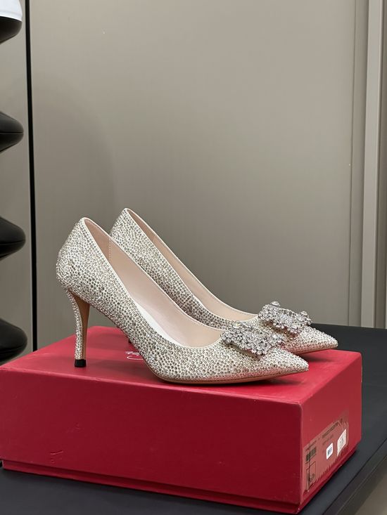 Roger Viver Crystal Buckle Leather High Heel Dress Shoes