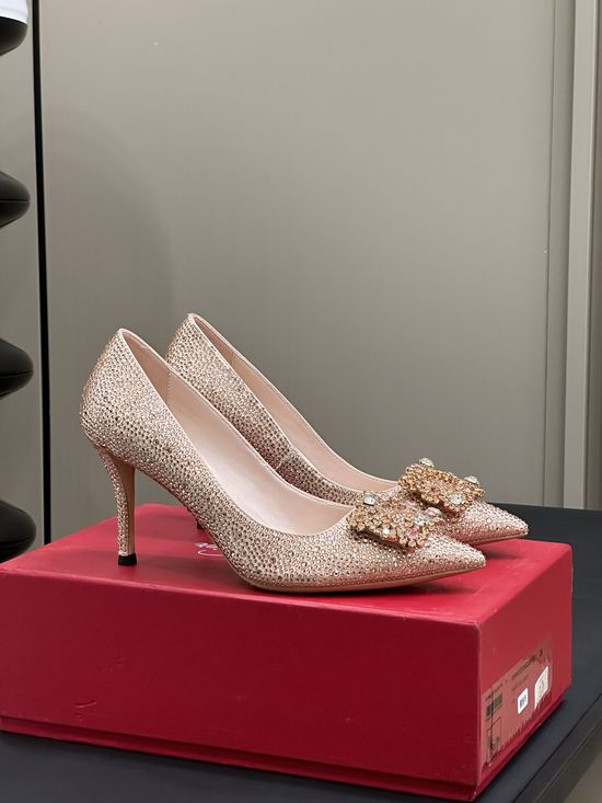 Roger Viver Crystal Buckle Leather High Heel Dress Shoes