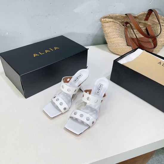 Alaia Hollow Out Square Toe High Heel Mules With Leather Sole