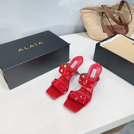 Alaia Hollow Out Square Toe High Heel Mules With Leather Sole
