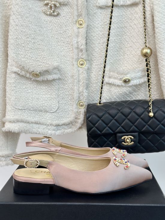Chanel Pointed Toe Open Back Silk Sandals