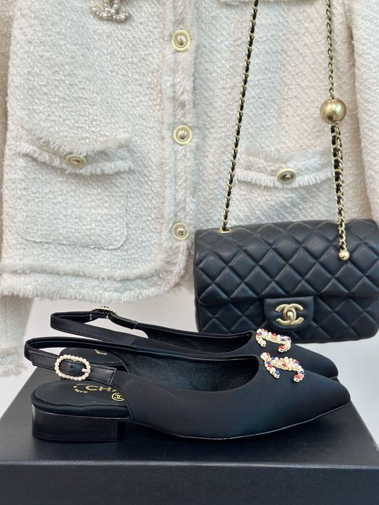 Chanel Pointed Toe Open Back Silk Sandals
