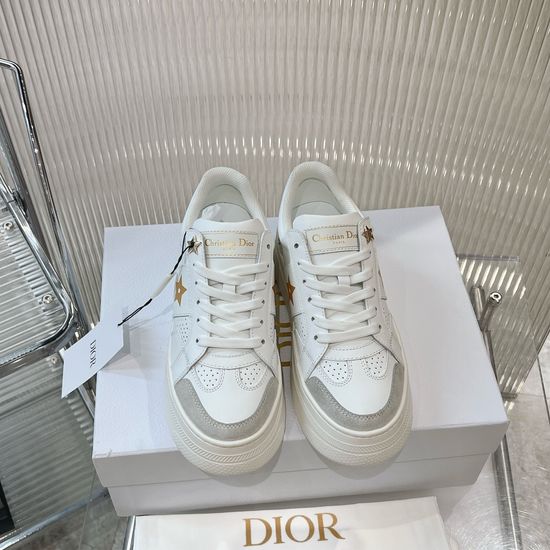 Christian Dior White Leather Star Thick Sole Casual Sneakers