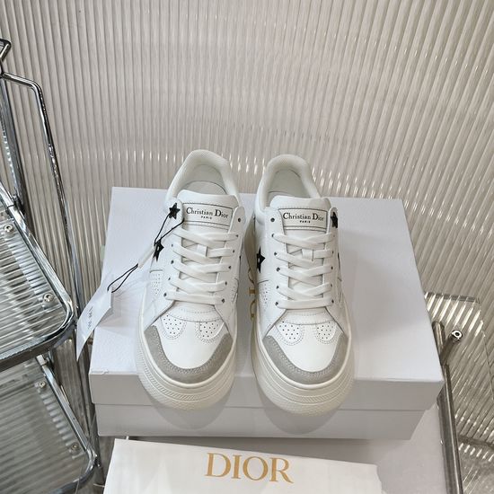 Christian Dior White Leather Star Thick Sole Casual Sneakers