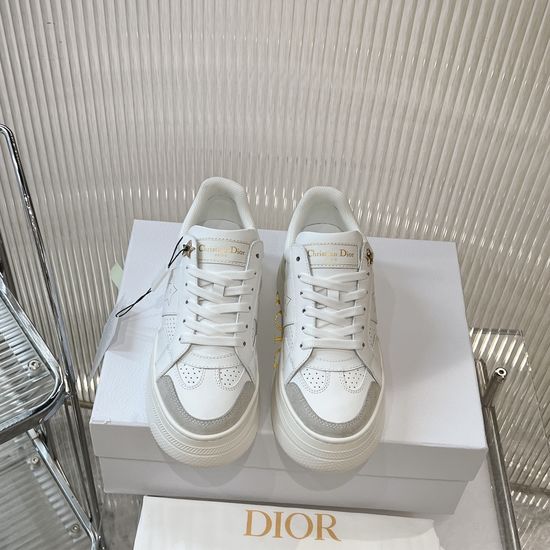 Christian Dior White Leather Star Thick Sole Casual Sneakers