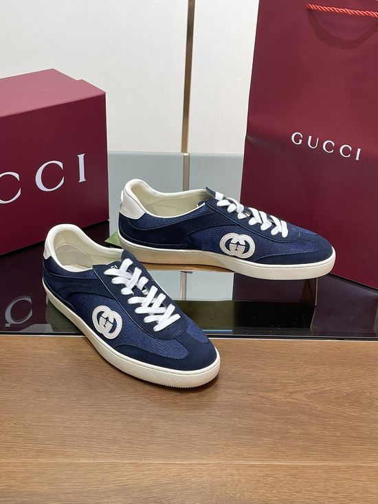 Gucci Suede Mesh Casual Sneakers with Logo and Gift Packaging