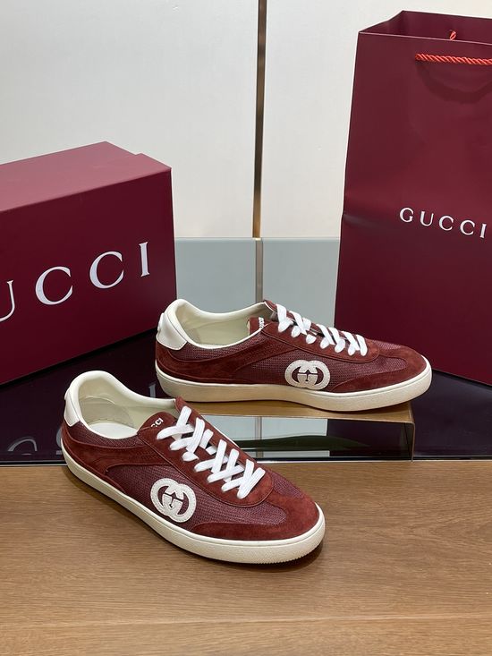 Gucci Suede Mesh Casual Sneakers with Logo and Gift Packaging