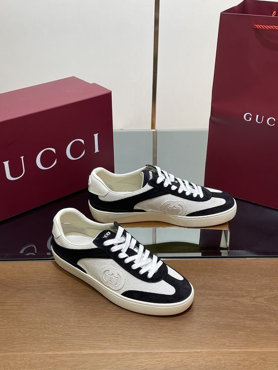 Gucci Suede Mesh Casual Sneakers with Logo and Gift Packaging