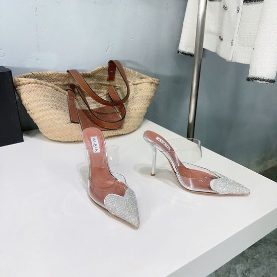 Alaia Rhinestone Heart Decor Pointed Toe High Heel Sandals