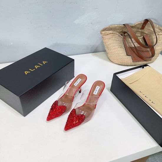 Alaia Rhinestone Heart Decor Pointed Toe High Heel Sandals