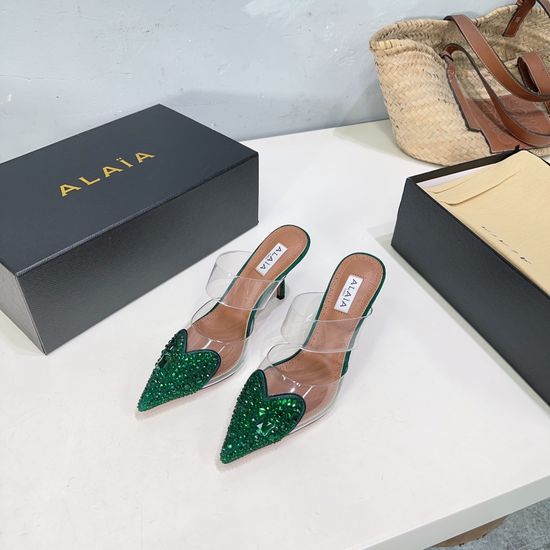 Alaia Rhinestone Heart Decor Pointed Toe High Heel Sandals