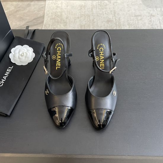 Chanel Elegant Pearl Heel Slip-on Mules with Genuine Leather