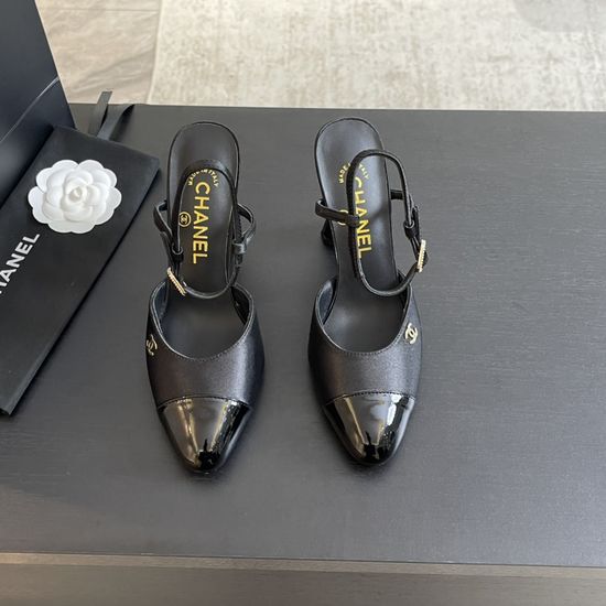 Chanel Elegant Pearl Heel Slip-on Mules with Genuine Leather