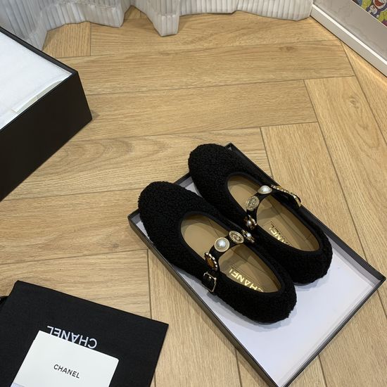 Chanel Sheepskin Mary Jane Shoes Camellia Decor Comfortable Soft Lining