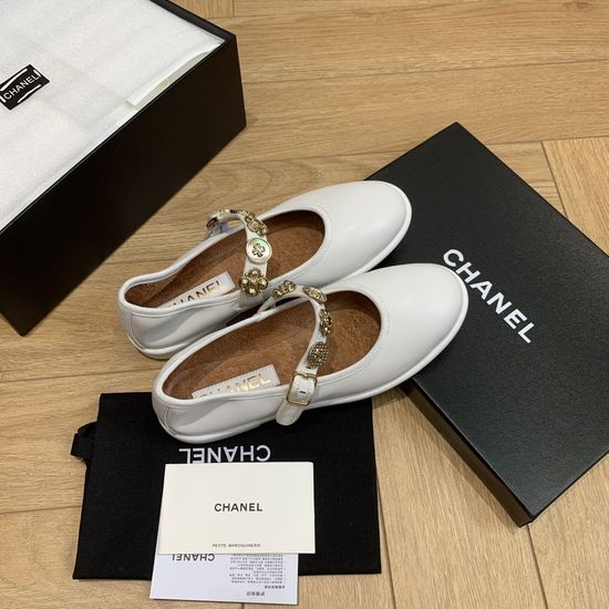 Chanel Sheepskin Mary Jane Shoes Camellia Decor Comfortable Soft Lining