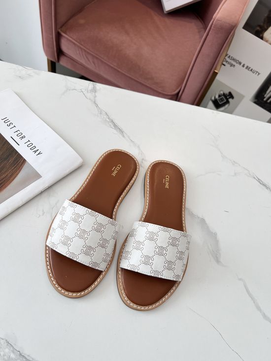 Celine Silk Fabric Embossed Mule Slippers