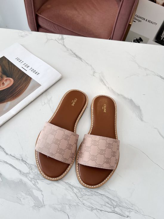Celine Silk Fabric Embossed Mule Slippers