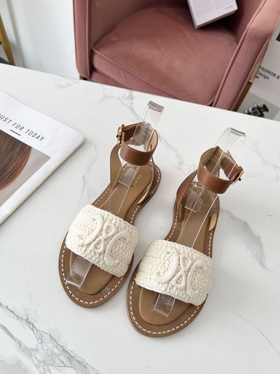 Celine Hand Stitched Buckle Decor Mule Slippers