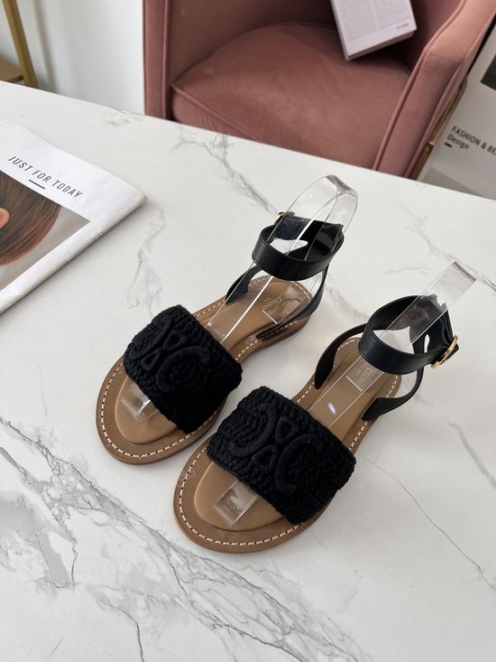 Celine Hand Stitched Buckle Decor Mule Slippers