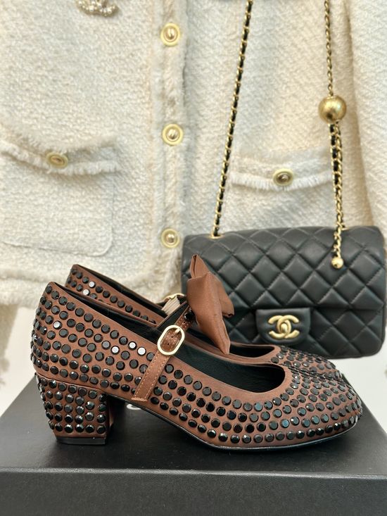 Chanel Elegant Rhinestone Bow Mary Jane Shoes