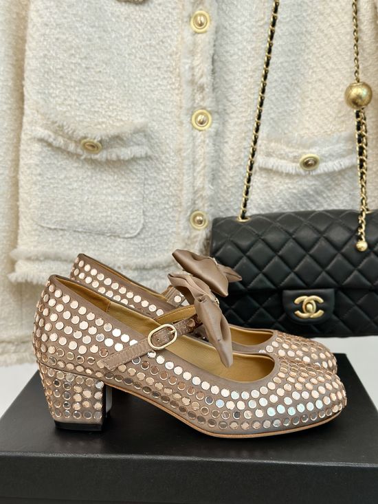 Chanel Elegant Rhinestone Bow Mary Jane Shoes