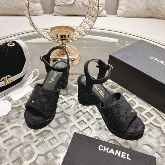 Chanel Comfortable Platform Leather Wedge Sandals