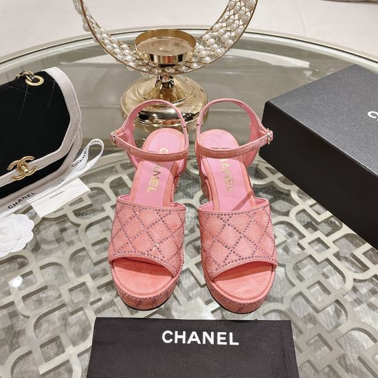 Chanel Comfortable Platform Leather Wedge Sandals