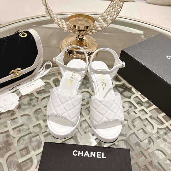 Chanel Comfortable Platform Leather Wedge Sandals