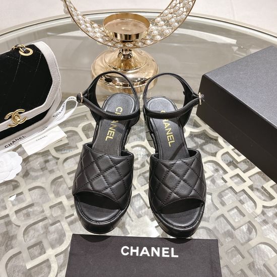 Chanel Comfortable Platform Leather Wedge Sandals