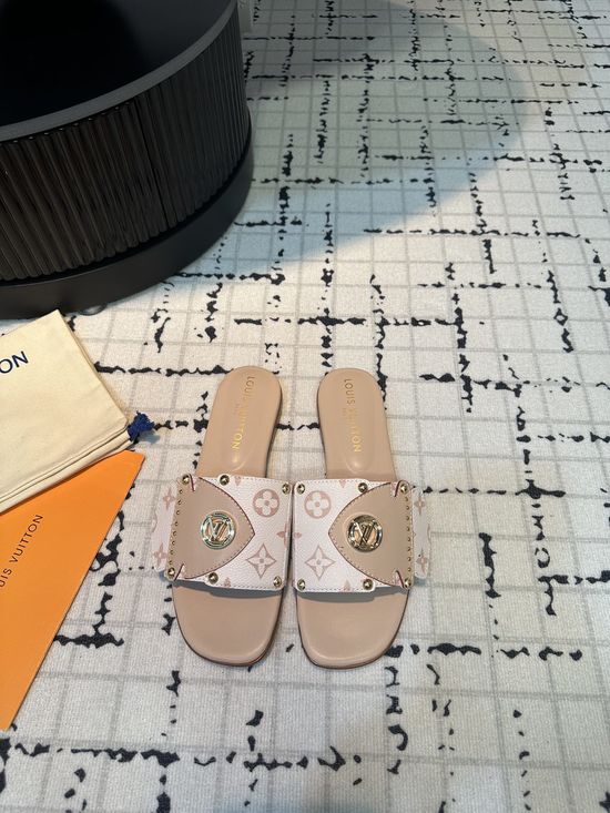 Louis Vuitton Classic Leather Slide Sandals with Metal Detail