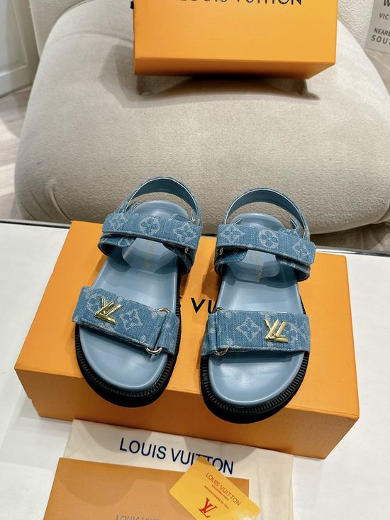 Louis Vuitton Raffia Upper Flat Sandals with Adjustable Fastener